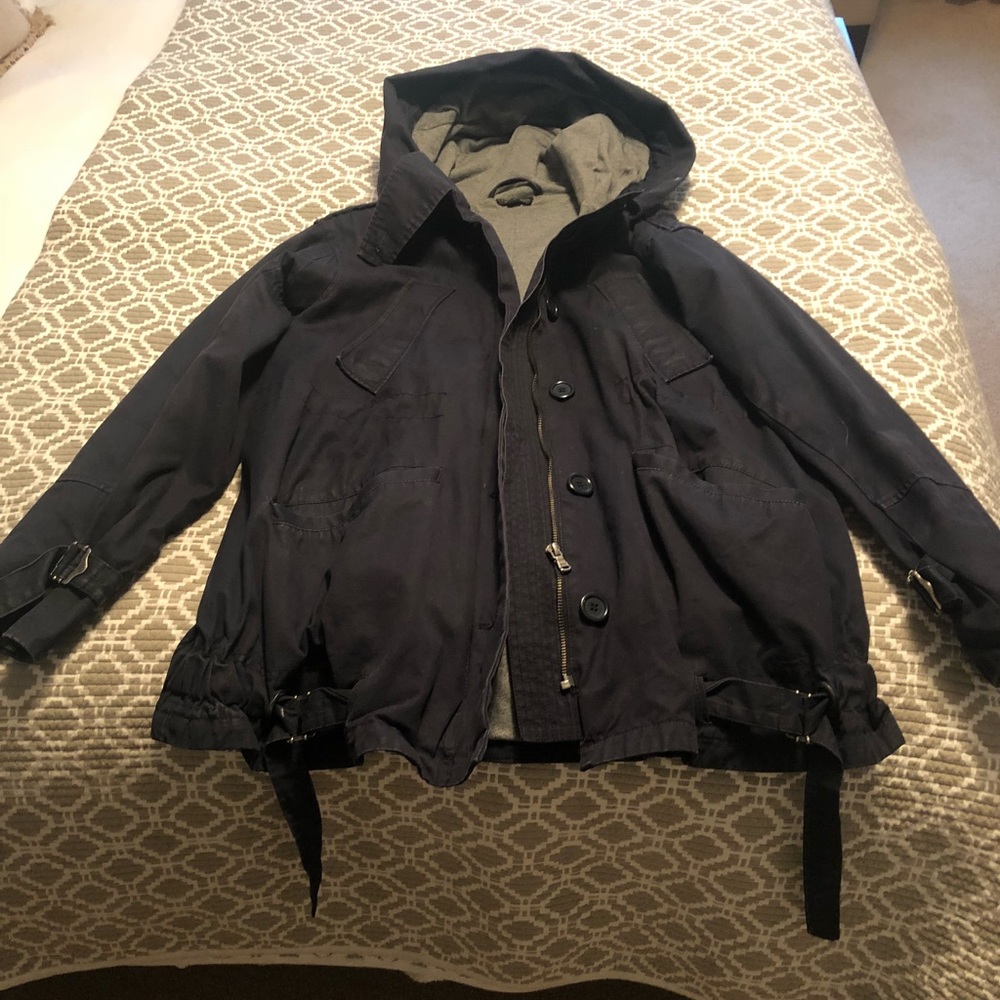 Hooded Navy light parka/jacket size 4 Topshop